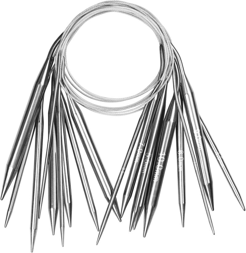 Aeelike Circular Knitting Needles Set, Stainless Steel Knitting Needles Round Knitting Needle Set (100 cm), 9 Pack Long Knitting Needles for Blankets Scarves Sweaters, Great for Beginners - Image 1